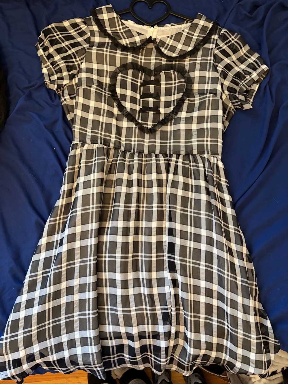 Black and White Plaid Heart-Detail Casual Dress for Women